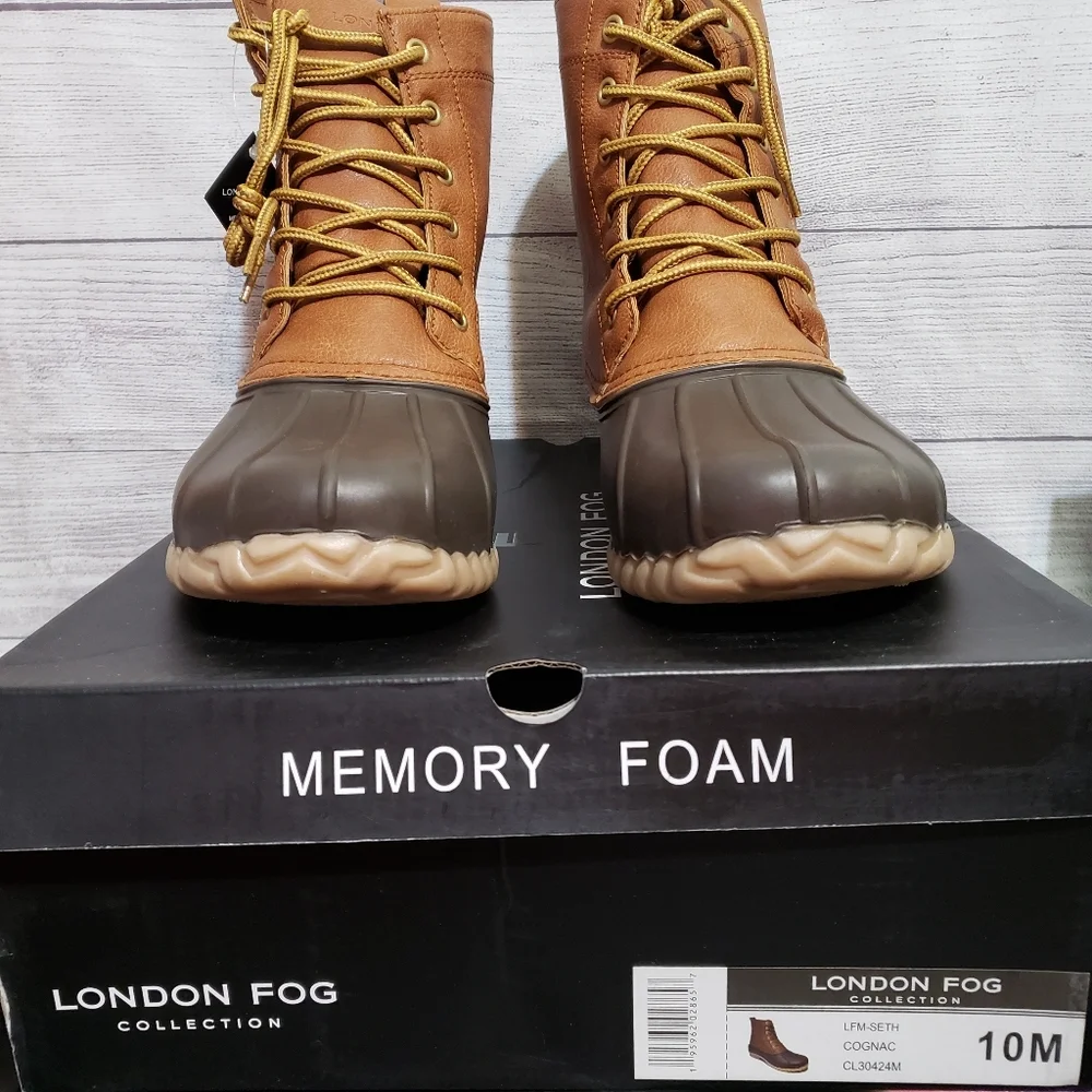 London‎ Fog Men’s Duck Boots Size 10M – Cognac Brown Waterproof Memory Foam